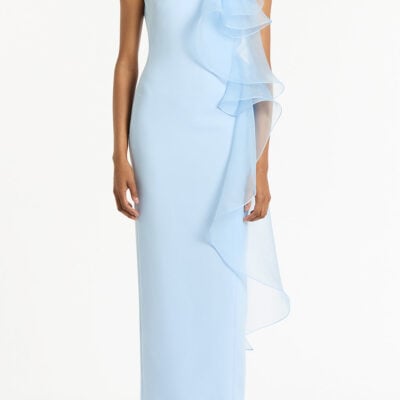 Carla Zampatti Pale Blue Crepe Ruffle Shoulder Gown - Image 1