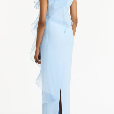 Carla Zampatti Pale Blue Crepe Ruffle Shoulder Gown - Image 2
