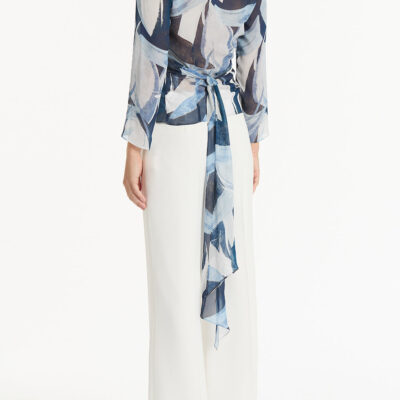 Carla Zampatti Painted Floral Georgette Wrap Top - Image 2