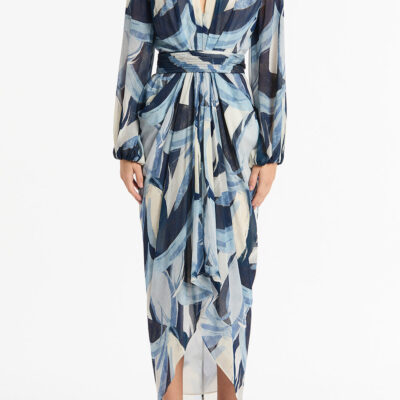 Carla Zampatti Painted Floral Georgette Waterfall Dress - Image 1