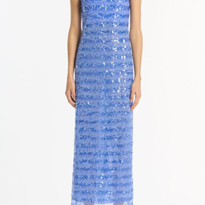 Carla Zampatti Pacific Blue Linear Sequin Strapless Gown - Image 1
