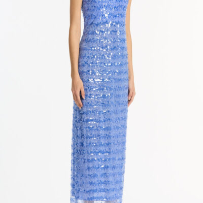 Carla Zampatti Pacific Blue Linear Sequin Strapless Gown - Image 2