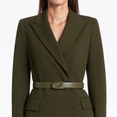 Carla Zampatti Olive Leather CZ Logo Belt - Image 1