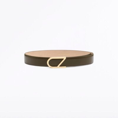 Carla Zampatti Olive Leather CZ Logo Belt - Image 2