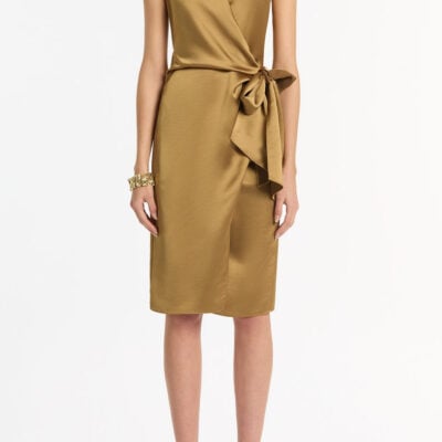 Carla Zampatti Old Gold Lustre Satin Wrap Dress - Image 1