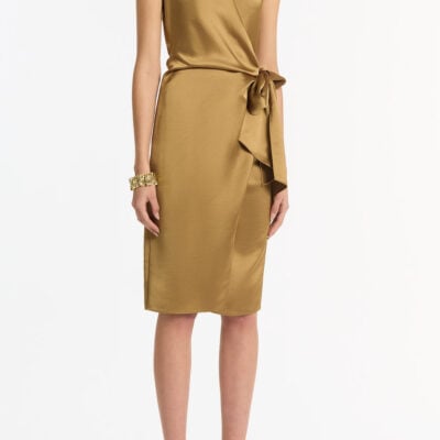 Carla Zampatti Old Gold Lustre Satin Wrap Dress - Image 2