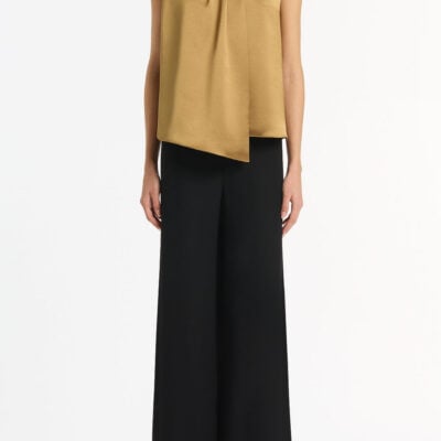 Carla Zampatti Old Gold Lustre Satin Tuck Front Top - Image 1