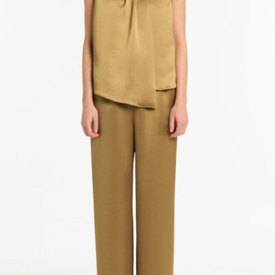 Carla Zampatti Old Gold Lustre Satin Elastic Pant - Image 1
