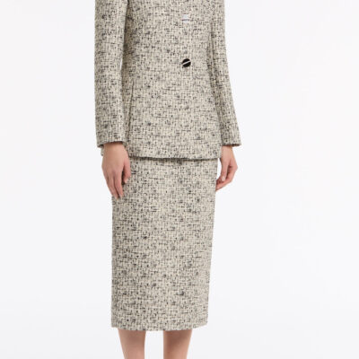 Carla Zampatti Shimmer Fleck Tweed V-neck Jacket - Image 2