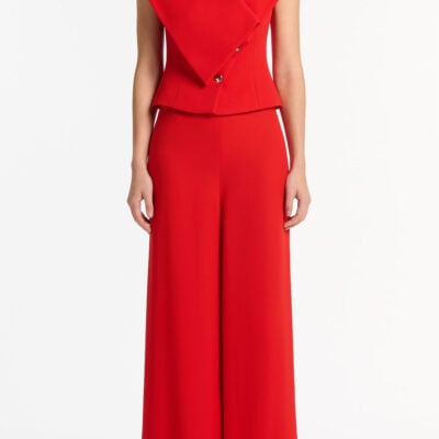 Carla Zampatti Red Crepe Wrap Sleeveless Jacket - Image 1