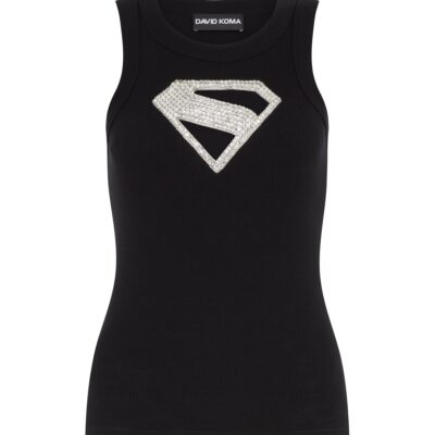 David Koma Supergirl X David Koma Crystal Logo Tank Top - Image 1