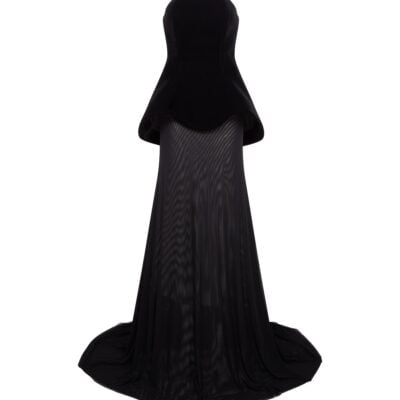 David Koma Strapless Curved Hem Gown With Mesh Skirt - Image 1