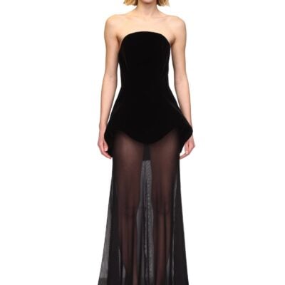 David Koma Strapless Curved Hem Gown With Mesh Skirt - Image 2