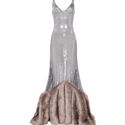 David Koma Sequin Gown With Faux Fur Hem - Image 1