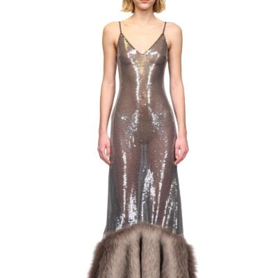 David Koma Sequin Gown With Faux Fur Hem - Image 2