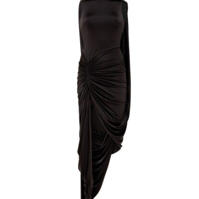 David Koma Scarf Detail Ruched Asymmetric Midi Dress - Image 1