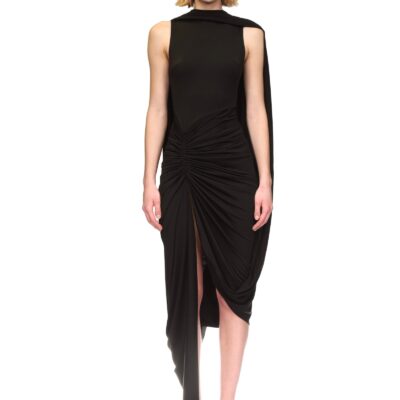 David Koma Scarf Detail Ruched Asymmetric Midi Dress - Image 2