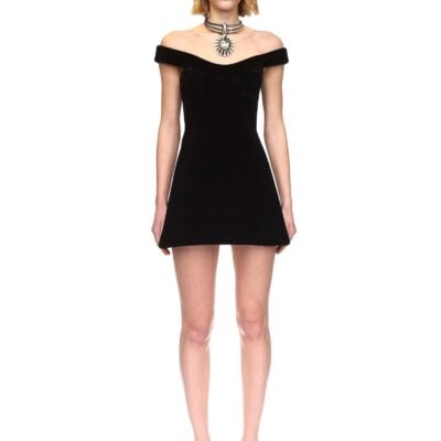 David Koma Off Shoulder Mini Velvet Dress - Image 2