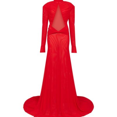 David Koma Cutout Detail Long Sleeve Mesh Gown - Image 1