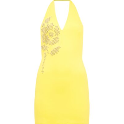 David Koma Silver Flower Halter Mini Dress - Image 1
