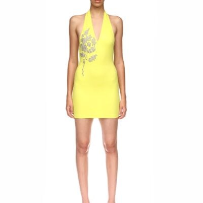 David Koma Silver Flower Halter Mini Dress - Image 2