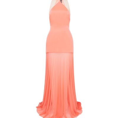 David Koma Satin Halterneck Gown With Mesh Skirt - Image 1