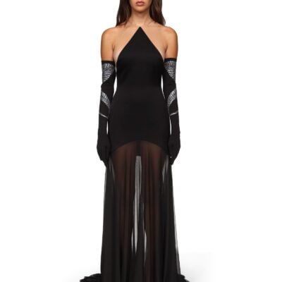 David Koma Satin Halterneck Gown With Mesh Skirt - Image 2