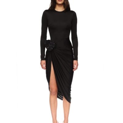 David Koma Rhinestone Leaf and Long Sleeves Midi Dress - Image 2