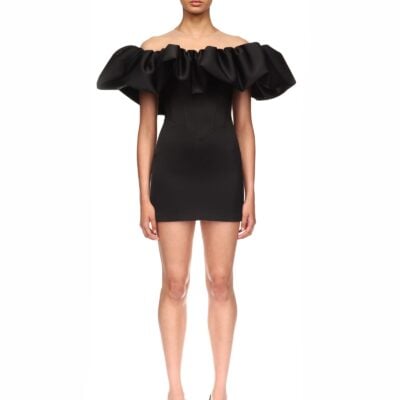 David Koma Puff Top Detail Satin Mini Dress - Image 2