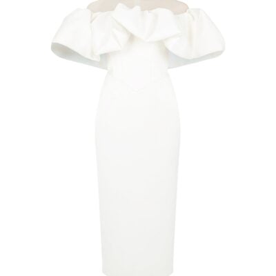 David Koma Puff Top Detail Satin Midi Dress - Image 1