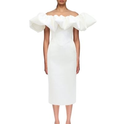 David Koma Puff Top Detail Satin Midi Dress - Image 2
