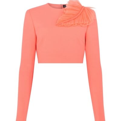 David Koma Pleated Leaf Long Sleeved Top - Image 1