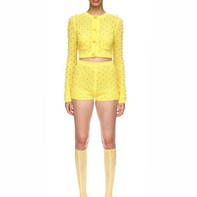 David Koma Pearl Embellished Knit Shorts - Image 2