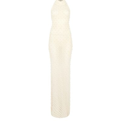 David Koma Pearl Embellished Knit Halter Gown - Image 1