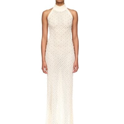 David Koma Pearl Embellished Knit Halter Gown - Image 2