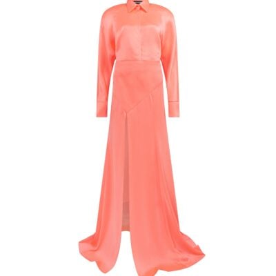 David Koma Open Leg Satin Shirt Gown - Image 1