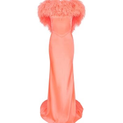 David Koma Open Back Feather Trimmed Satin Gown - Image 1