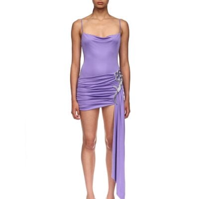 David Koma Metallic Flower and Drape Mini Dress - Image 2