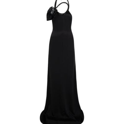 David Koma Leather Leaf Halter Neck Gown - Image 1