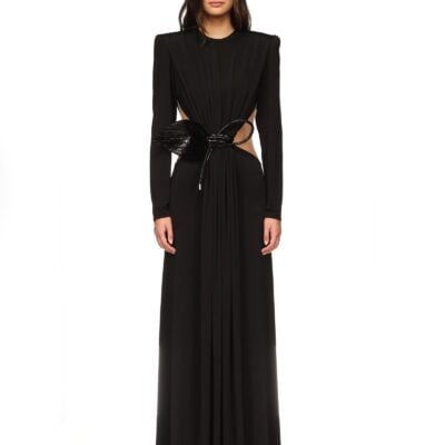 David Koma Leather Leaf and Side Cut-out Gown - Image 2