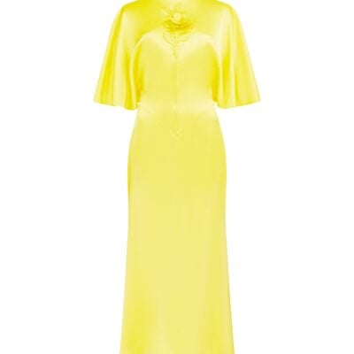 David Koma Lace Rose Embroidered Satin Midi Dress - Image 1