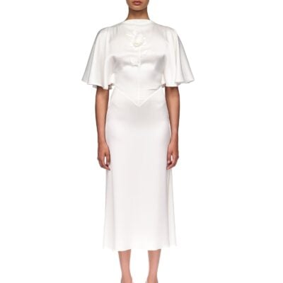 David Koma Lace Rose Embroidered Satin Midi Dress - Image 2