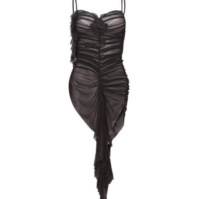 David Koma Lace Rose Asymmetric Ruched Top - Image 1