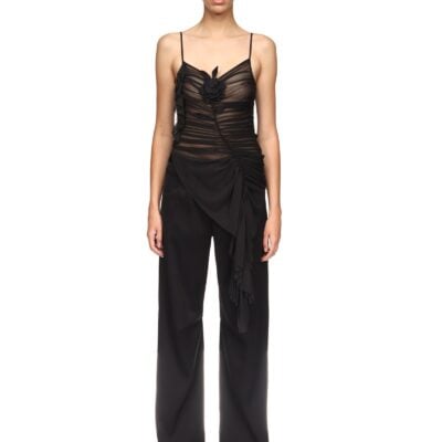 David Koma Lace Rose Asymmetric Ruched Top - Image 2