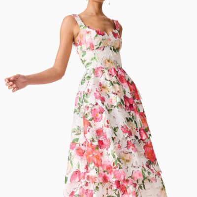 Elliatt Roselle Tiered Midi Dress Pink Floral - Image 2