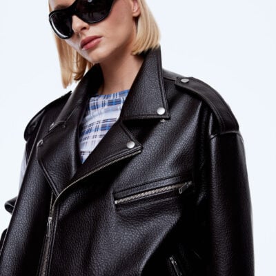 Ena Pelly Faux Leather Biker Jacket - Image 1