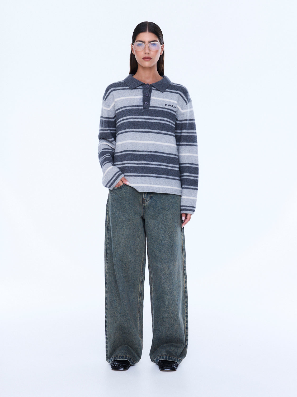 Ena Pelly Penny Stripe Knit Polo - Image 1