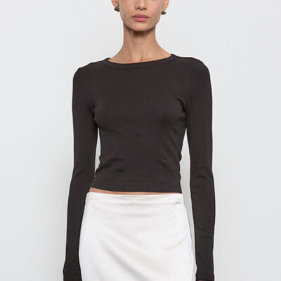 Enza Costa Supima Baby Rib L/S Cropped Top | Black - Image 1