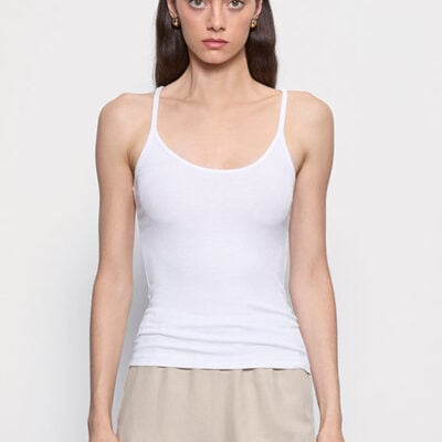 Enza Costa Silk Rib U Tank | White - Image 1