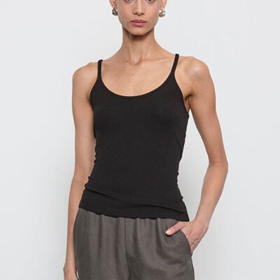 Enza Costa Silk Rib U Tank | Black - Image 1